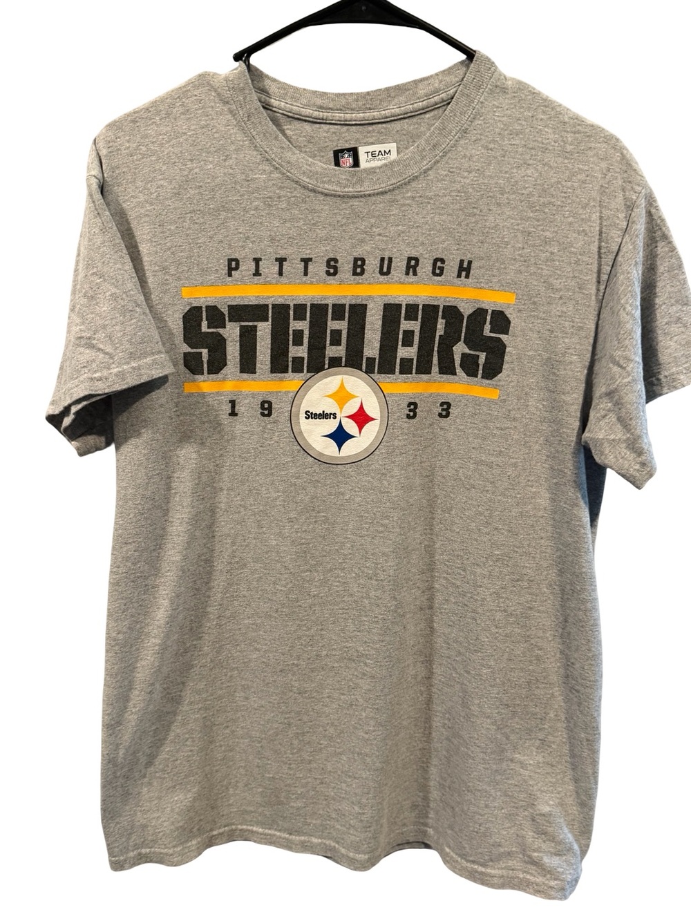 NFL Pittsburgh Steelers Gray Short Sleeve Tee with Yellow & Black Logo